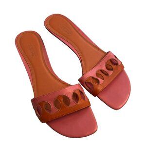 Talbots Pink and Red Leather Slip-on Sandals Flats Brazil Women's Sz US 9